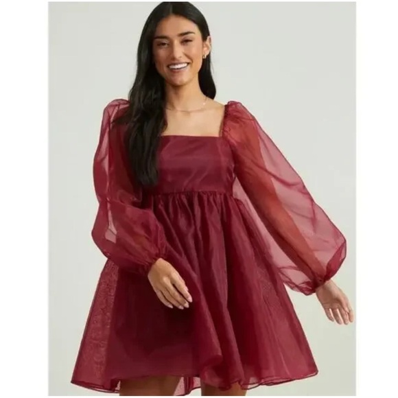 Altar'd State Dresses & Skirts - Altar'd State Women's Maroon Liz Babydoll Puff Sleeve Dress Size Large NWOT.